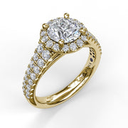 Classic Double Row Pave Band With Halo Engagement Ring