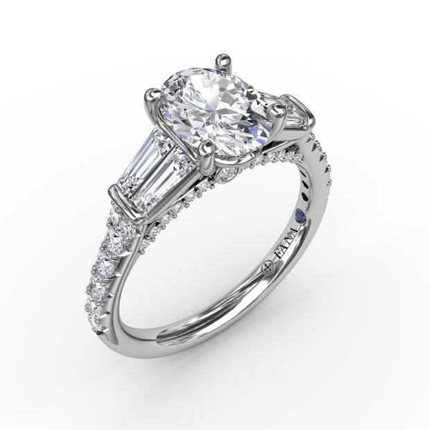Oval Diamond Engagement Ring With Tapered Baguette Side Stones
