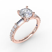 Contemporary Diamond Solitaire Engagement Ring With Baguettes