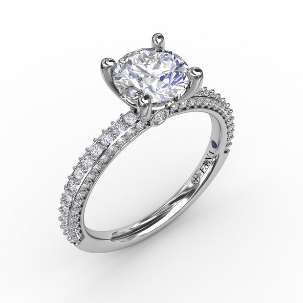 Classic Solitaire Engagement Ring With Flawless Pavé Band