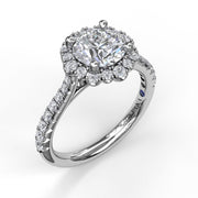Round Cut Engagement Ring With Scalloped Halo