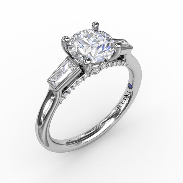 Three-Stone Round Diamond Engagement Ring With Tapered Baguettes
