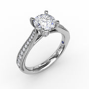Classic Solitaire Engagement Ring With Milgrain Diamond Band