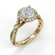 Round Halo Ring With Twisted Pave Band
