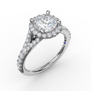 Classic Diamond Halo Engagement Ring with a Subtle Split Band