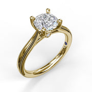 Round Cut Solitaire With Milgrain-Edged Band