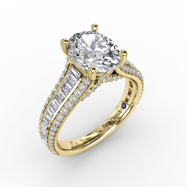 Oval Diamond Solitaire Engagement Ring With Baguettes and Pavé