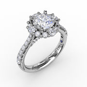 Contemporary Engagement Ring With Prong-Set Diamond Halo
