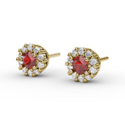Shared Prong Ruby and Diamond Stud Earrings