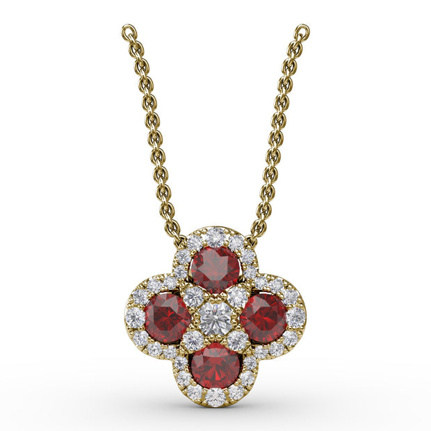 Flower Ruby and Diamond Pendant