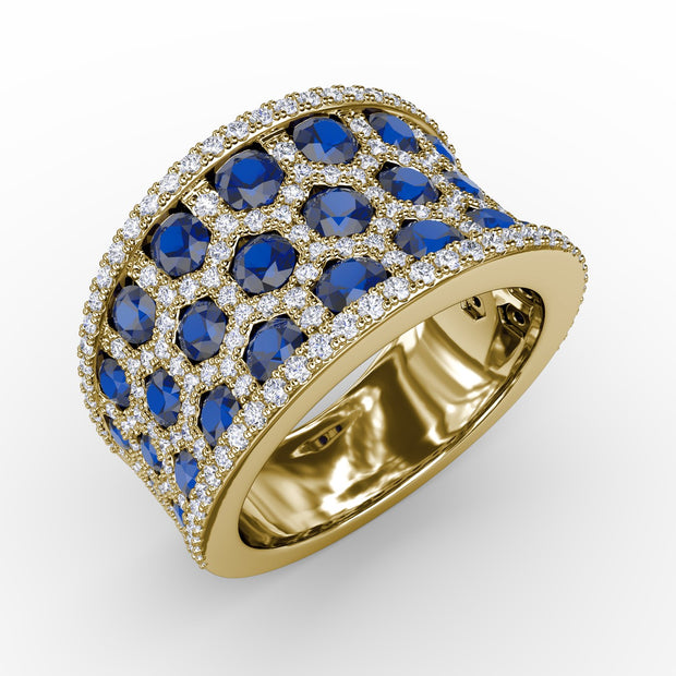 Motif Sapphire and Diamond Ring