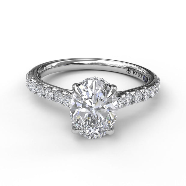 Classic Oval Cut Engagement Ring with a Subtle Diamond Splash