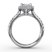 Cushion-Shaped Waterfall Halo Diamond Engagement Ring
