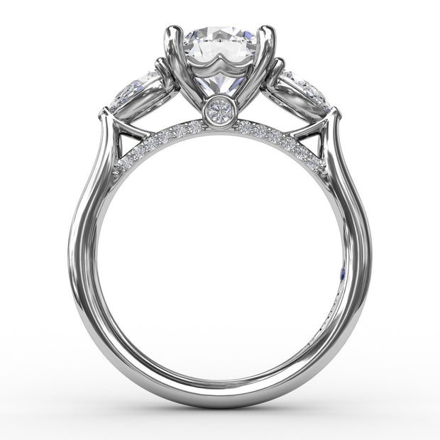 Classic Three-Stone Engagement Ring With Pear-Shape Side Diamonds
