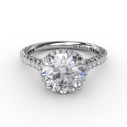 Contemporary Round Diamond Halo Engagement Ring With Geometric Details