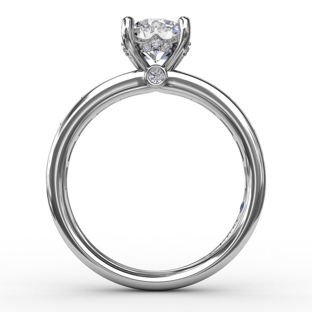 Classic Round Diamond Solitaire Engagement Ring With Baguette Diamond Shank