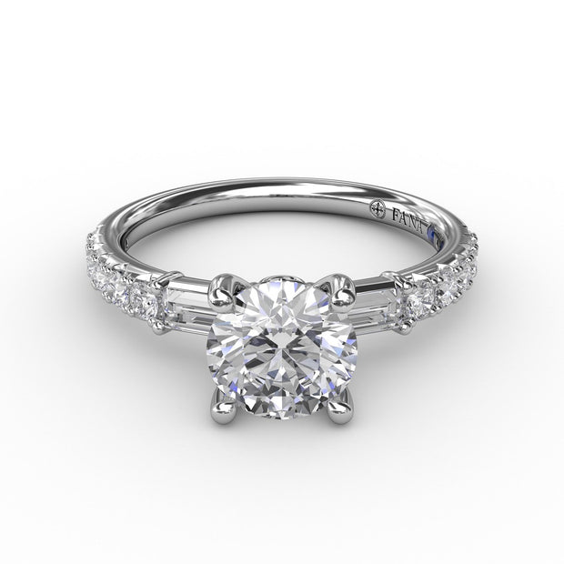 Contemporary Diamond Solitaire Engagement Ring With Baguettes
