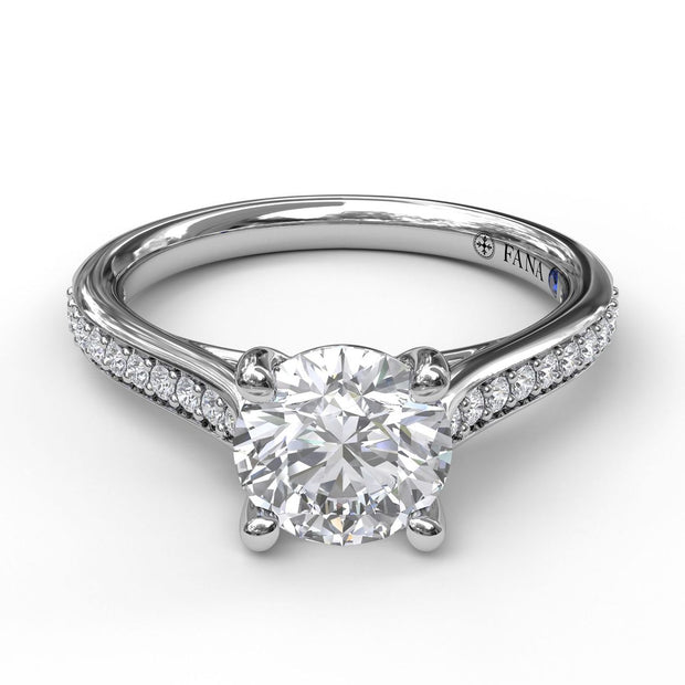 Cathedral Single Row Pave Engagement Ring